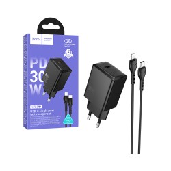 Conjunto de Carregador Hoco N70 Nuevo com Porta Única PD30W (Tipo C para Lightning) Preto
